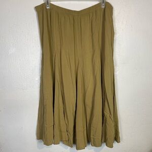 Y2K Multiples Plus Size 2X Flared Peasant Maxi Skirt Tan Khaki Color Elastic